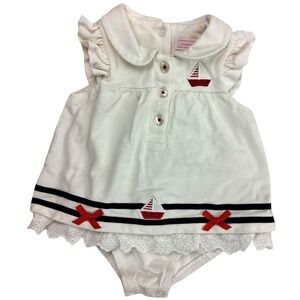 Nicholas & Bears Baby Girl 0 3 Mos White Sailboat Nautical 1pc Dress Outfit Boat